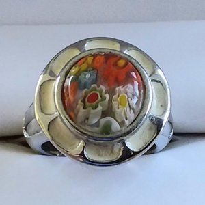 Size - 6 Stainless Steel Ramano Glass and Cream Enamel Ring